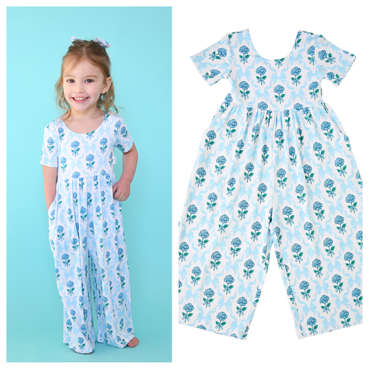 Kids Wide Leg Romper Bamboo Floral