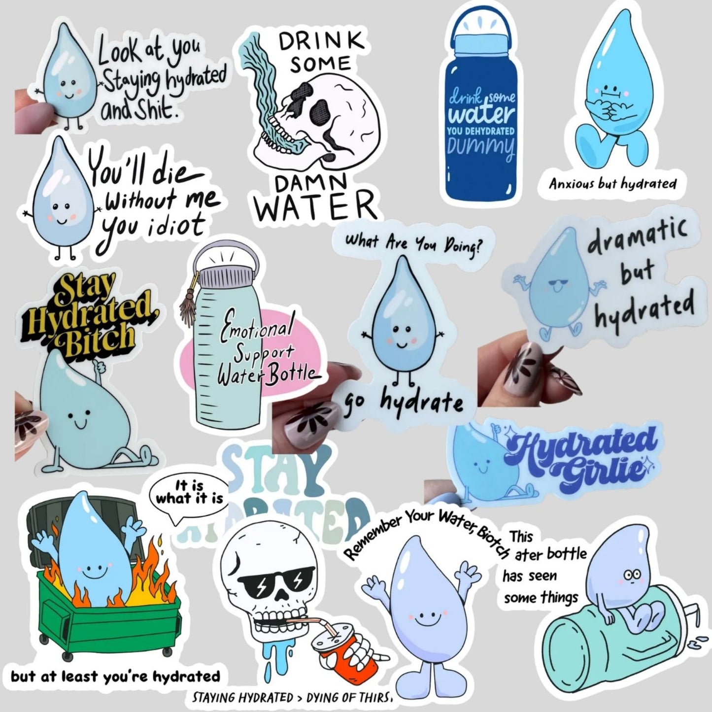 Hydrated & Unhinged Sticker Pack – Set of 4